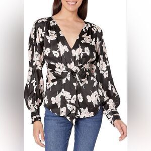 CINQ A SEPT Yesenia Floral Textured Tie Front Silk Blouse M